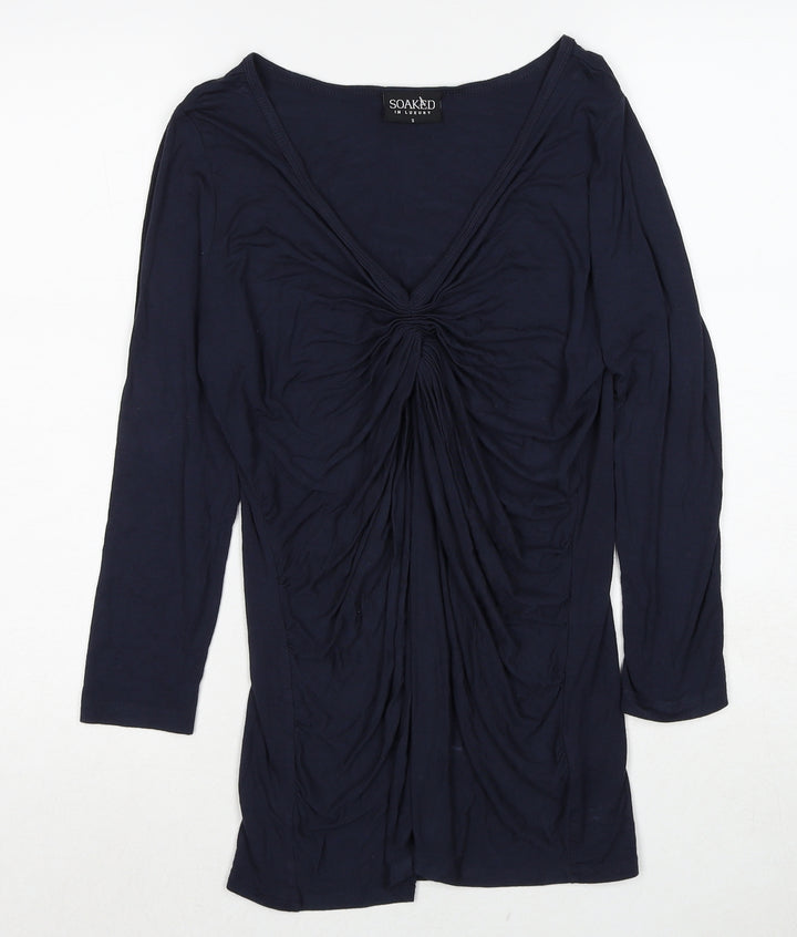 Soaked in Luxury Womens Blue Viscose Basic Blouse Size S V-Neck