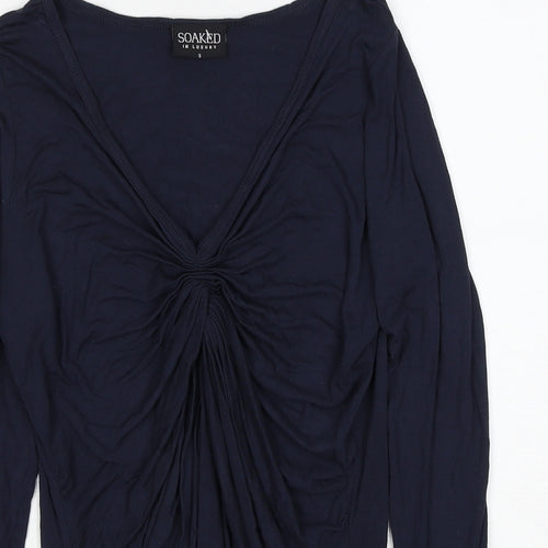 Soaked in Luxury Womens Blue Viscose Basic Blouse Size S V-Neck