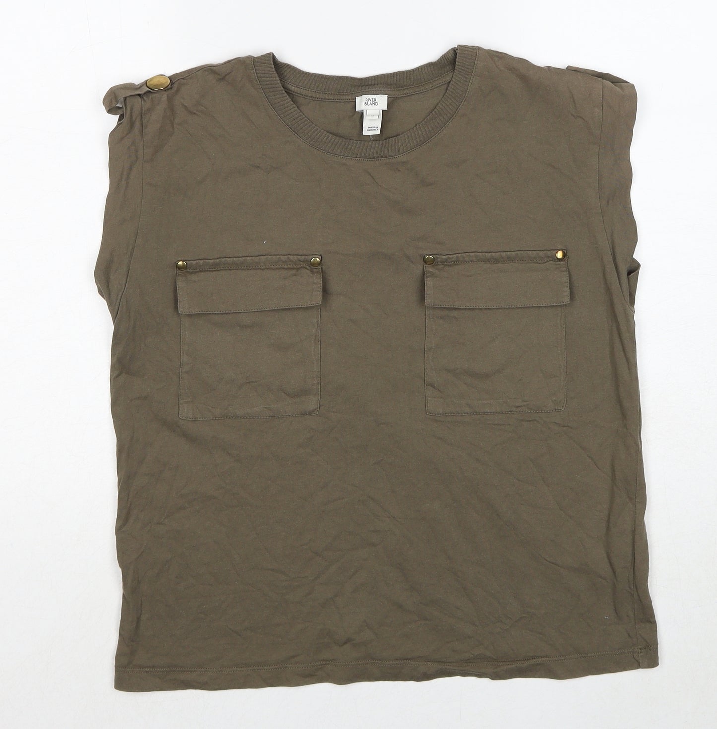 River Island Womens Brown Cotton Basic T-Shirt Size 12 Round Neck