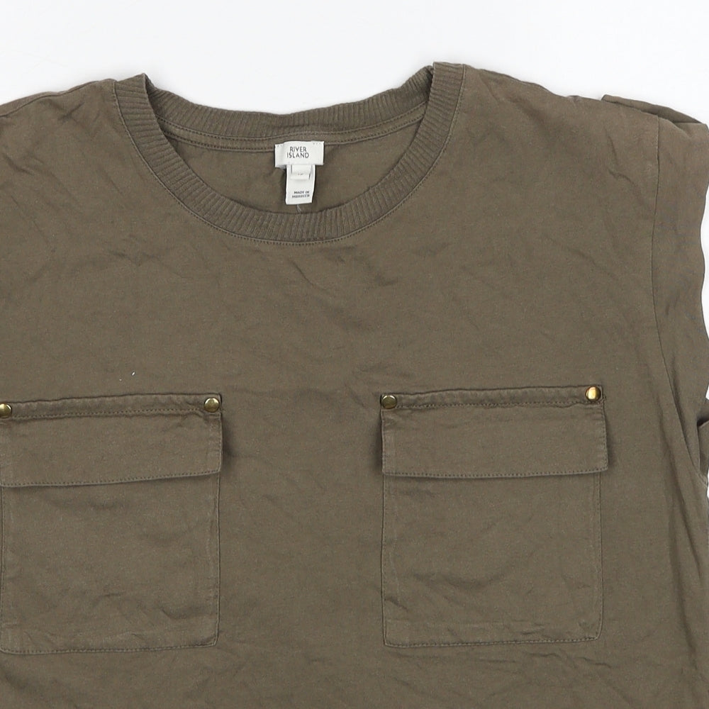 River Island Womens Brown Cotton Basic T-Shirt Size 12 Round Neck