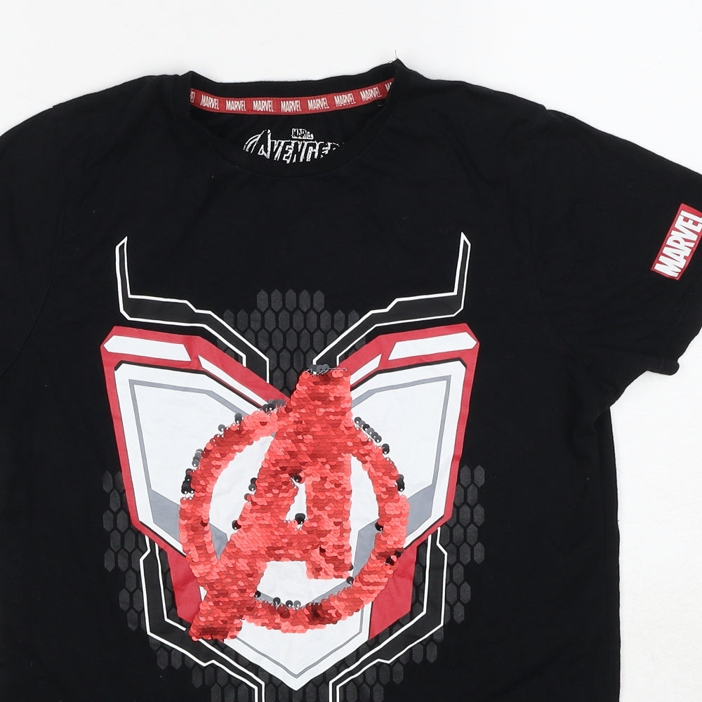 Marvel Boys Black Cotton Pullover T-Shirt Size 11-12 Years Crew Neck Pullover - Avengers