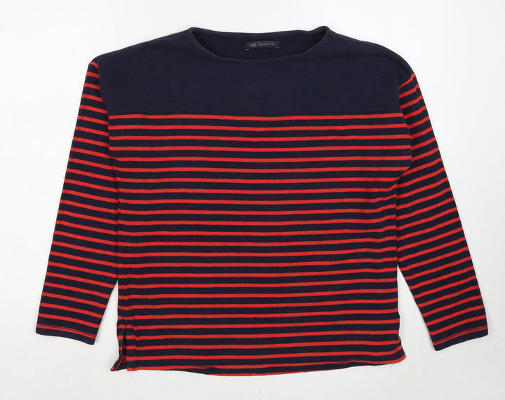 Marks and Spencer Womens Red Striped Cotton Pullover Sweatshirt Size 12 Pullover