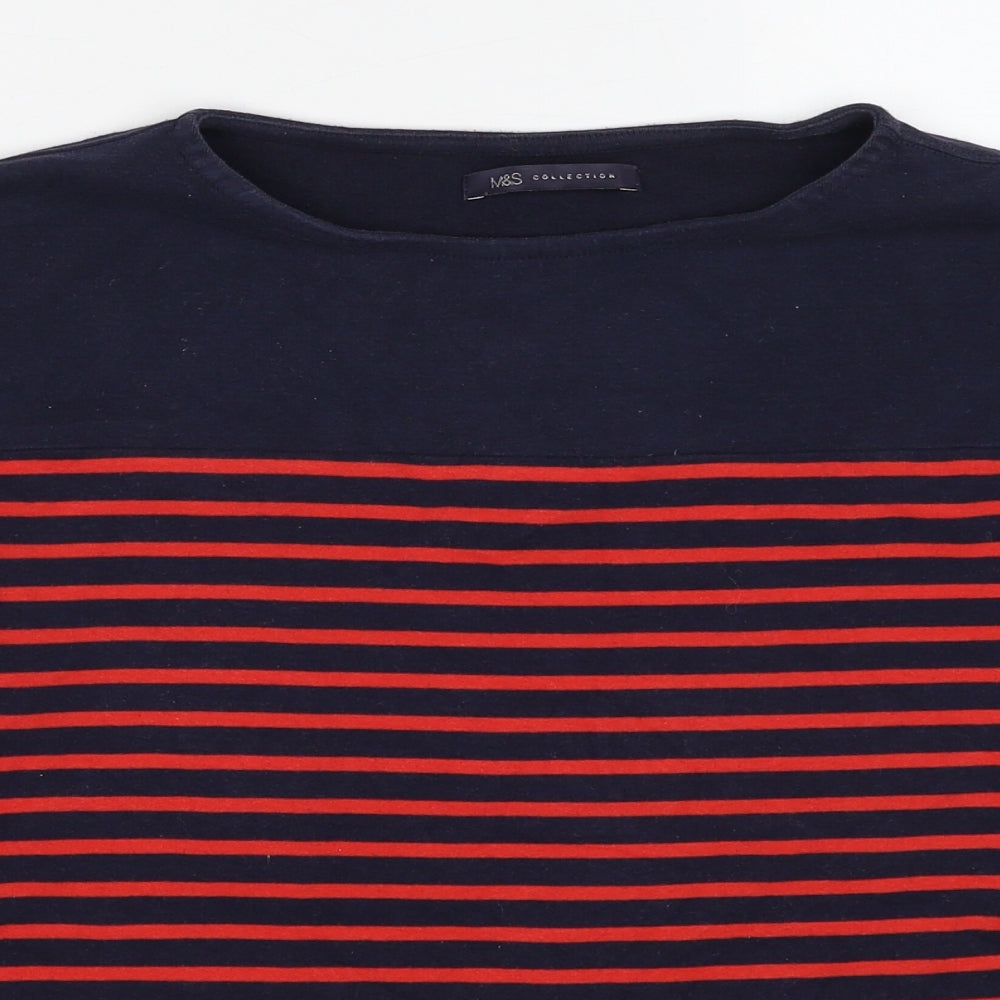 Marks and Spencer Womens Red Striped Cotton Pullover Sweatshirt Size 12 Pullover