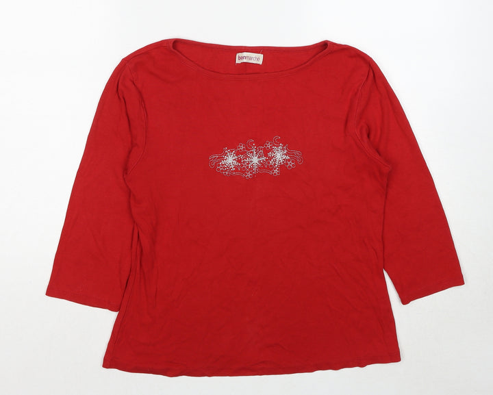 Bonmarché Womens Red Cotton Basic Blouse Size M Round Neck