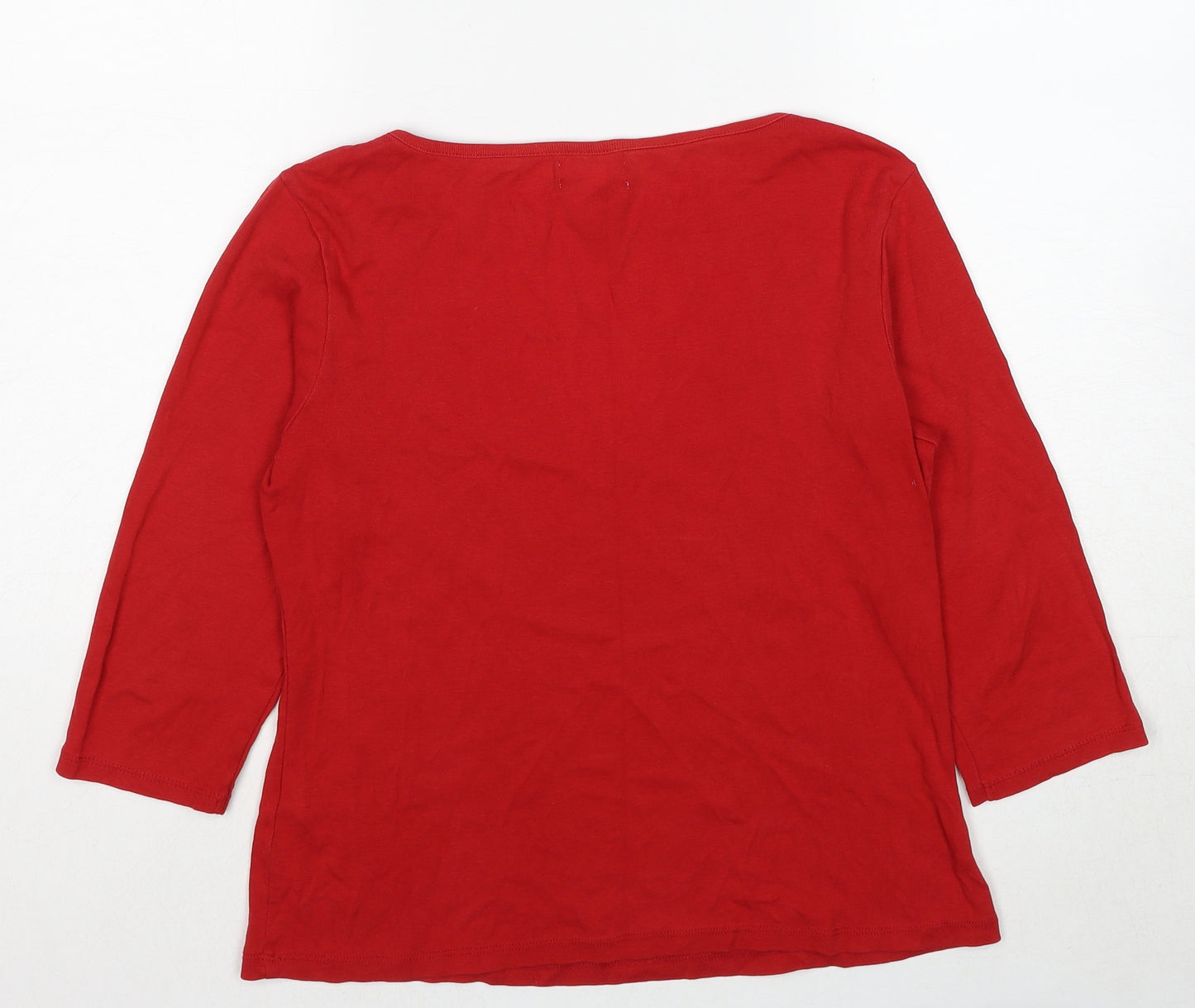 Bonmarché Womens Red Cotton Basic Blouse Size M Round Neck