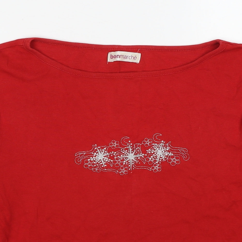 Bonmarché Womens Red Cotton Basic Blouse Size M Round Neck