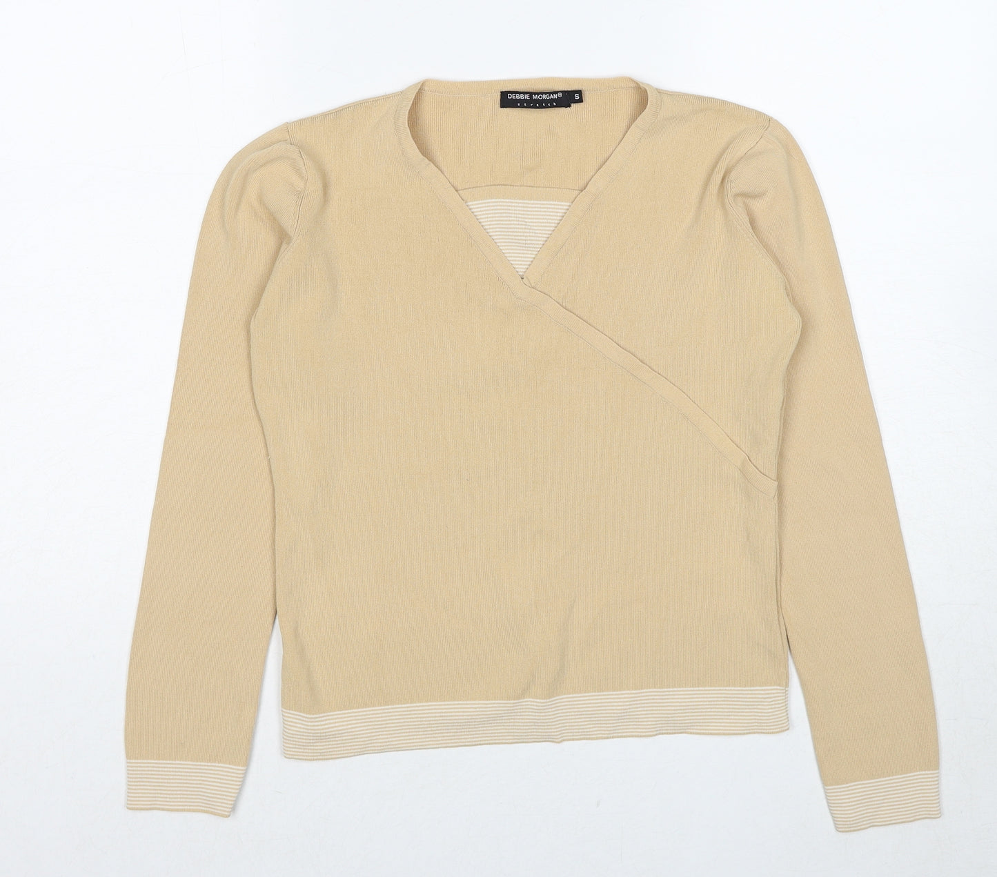 Debbie Morgan Womens Beige Square Neck Viscose Pullover Jumper Size S