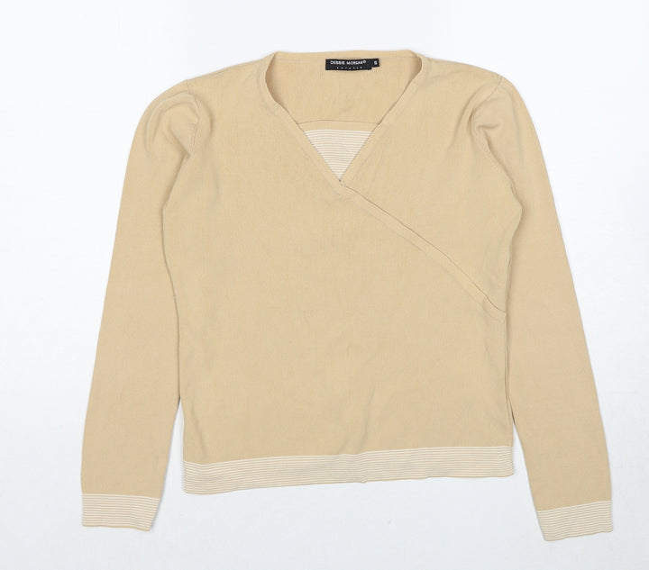 Debbie Morgan Womens Beige Square Neck Viscose Pullover Jumper Size S