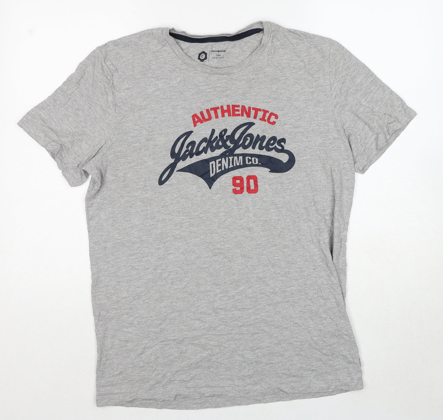 JACK & JONES Mens Grey Cotton T-Shirt Size S Crew Neck