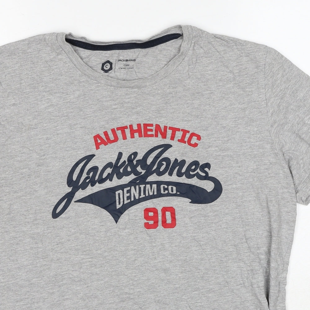 JACK & JONES Mens Grey Cotton T-Shirt Size S Crew Neck