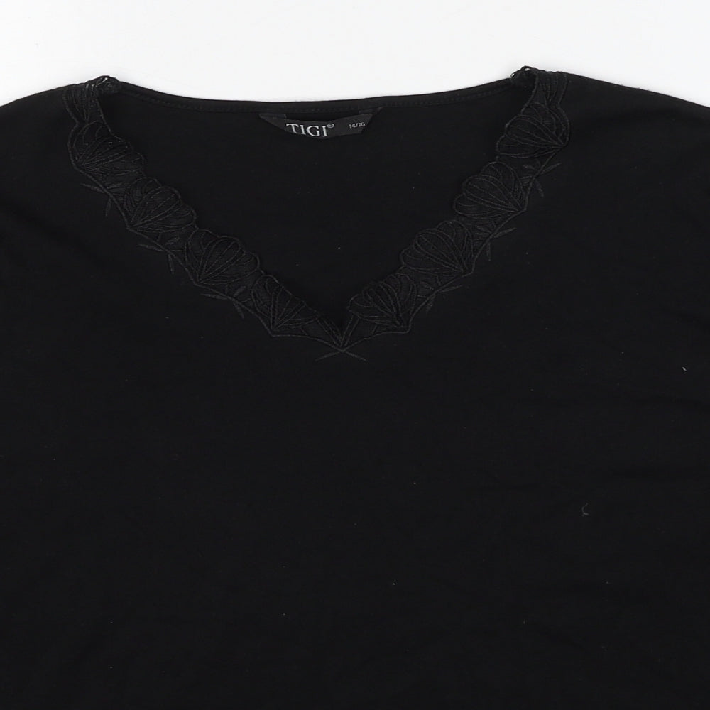 TIGI Womens Black Polyester Basic T-Shirt Size 14 Round Neck