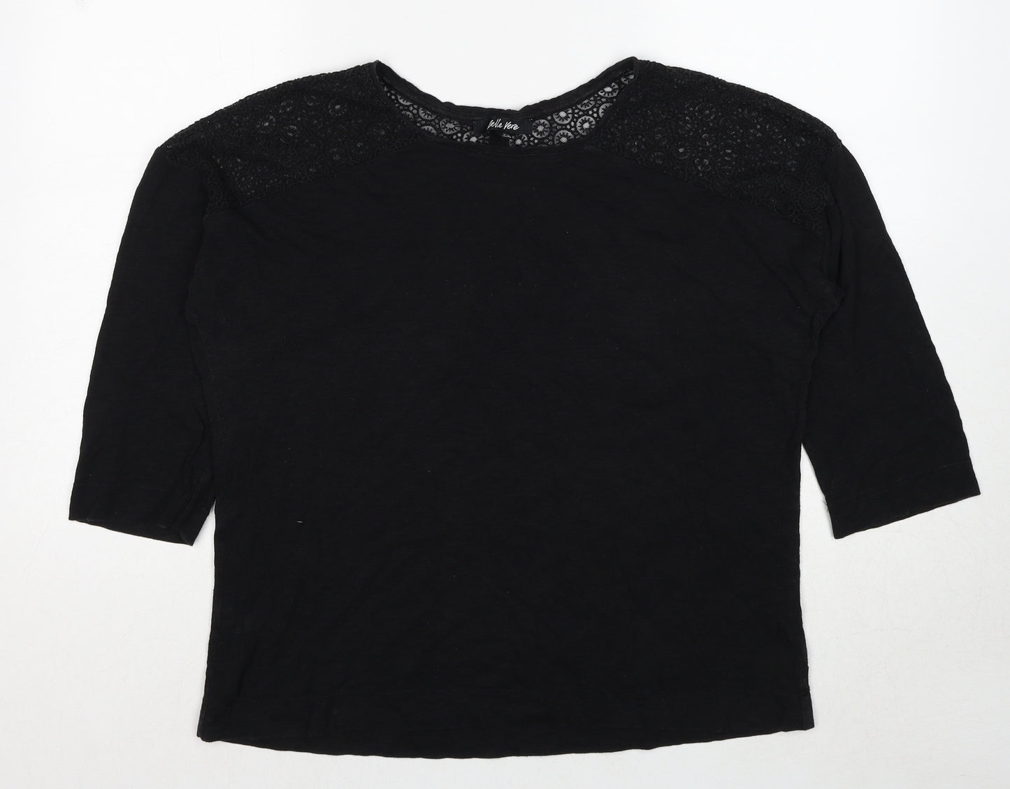 Belle Vere Womens Black Cotton Basic Blouse Size 14 Round Neck