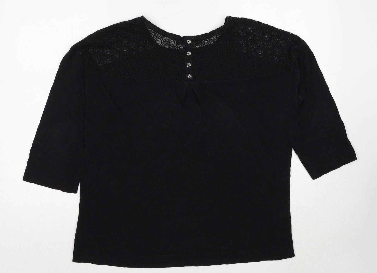 Belle Vere Womens Black Cotton Basic Blouse Size 14 Round Neck