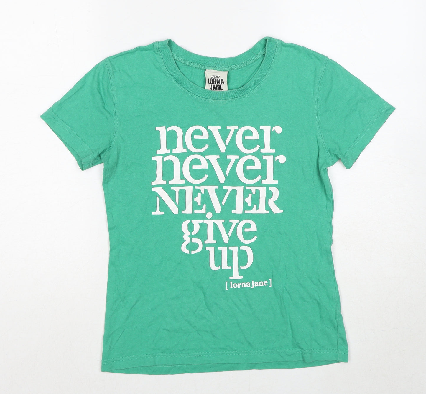Lorna Jane Womens Green Cotton Basic T-Shirt Size XS Crew Neck - Slogan