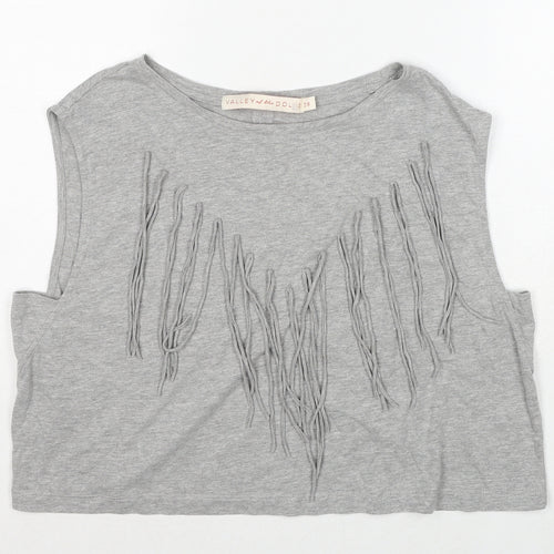 Valley Of The Dools Womens Grey Cotton Basic T-Shirt Size 12 Boat Neck