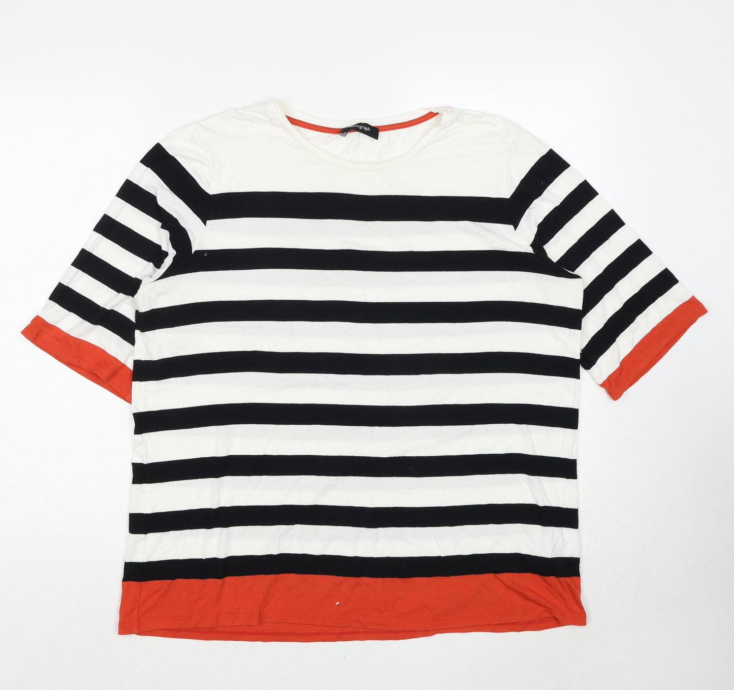 Autograph Womens Multicoloured Striped Viscose Basic T-Shirt Size 16 Round Neck