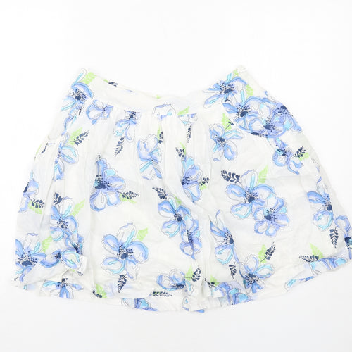 Crew Clothing Womens White Floral Cotton Skater Skirt Size 8 Zip