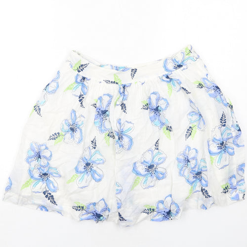 Crew Clothing Womens White Floral Cotton Skater Skirt Size 8 Zip