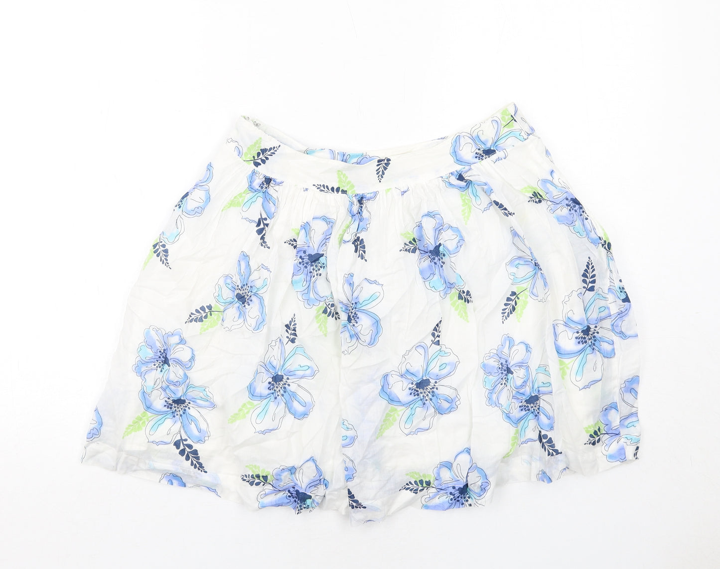 Crew Clothing Womens White Floral Cotton Skater Skirt Size 8 Zip