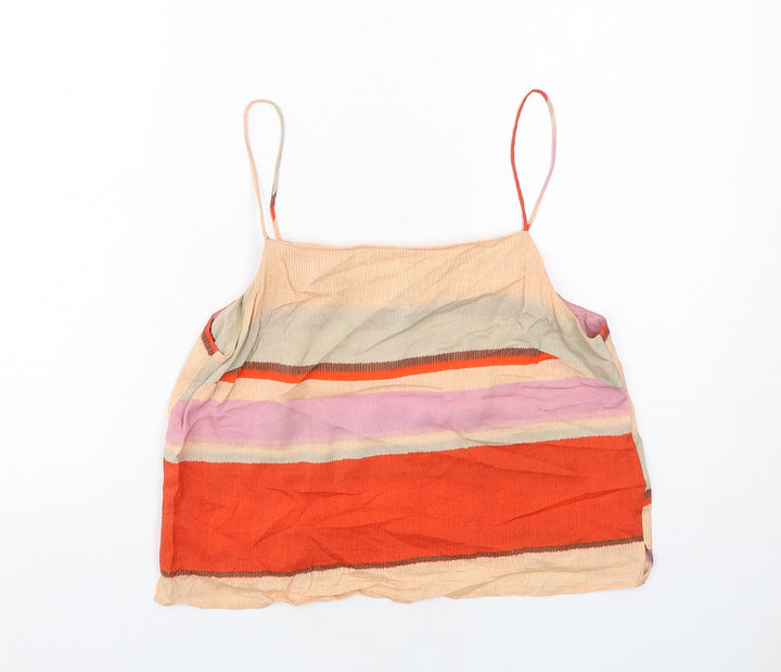 H&M Womens Multicoloured Striped Viscose Basic Tank Size 10 Square Neck
