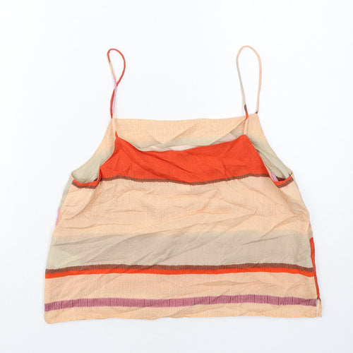 H&M Womens Multicoloured Striped Viscose Basic Tank Size 10 Square Neck