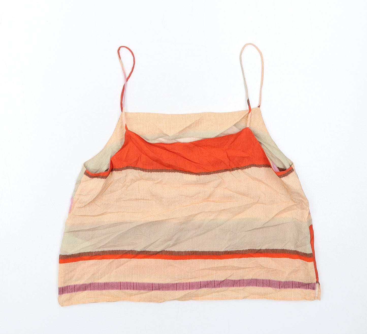 H&M Womens Multicoloured Striped Viscose Basic Tank Size 10 Square Neck