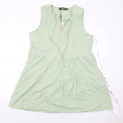 Missguided Womens Green Cotton Trapeze & Swing Size 12 V-Neck Pullover