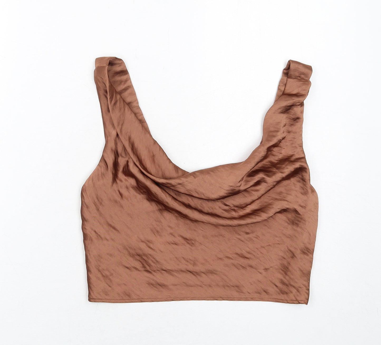 Zara Womens Brown Polyester Cropped Tank Size XS Cowl Neck