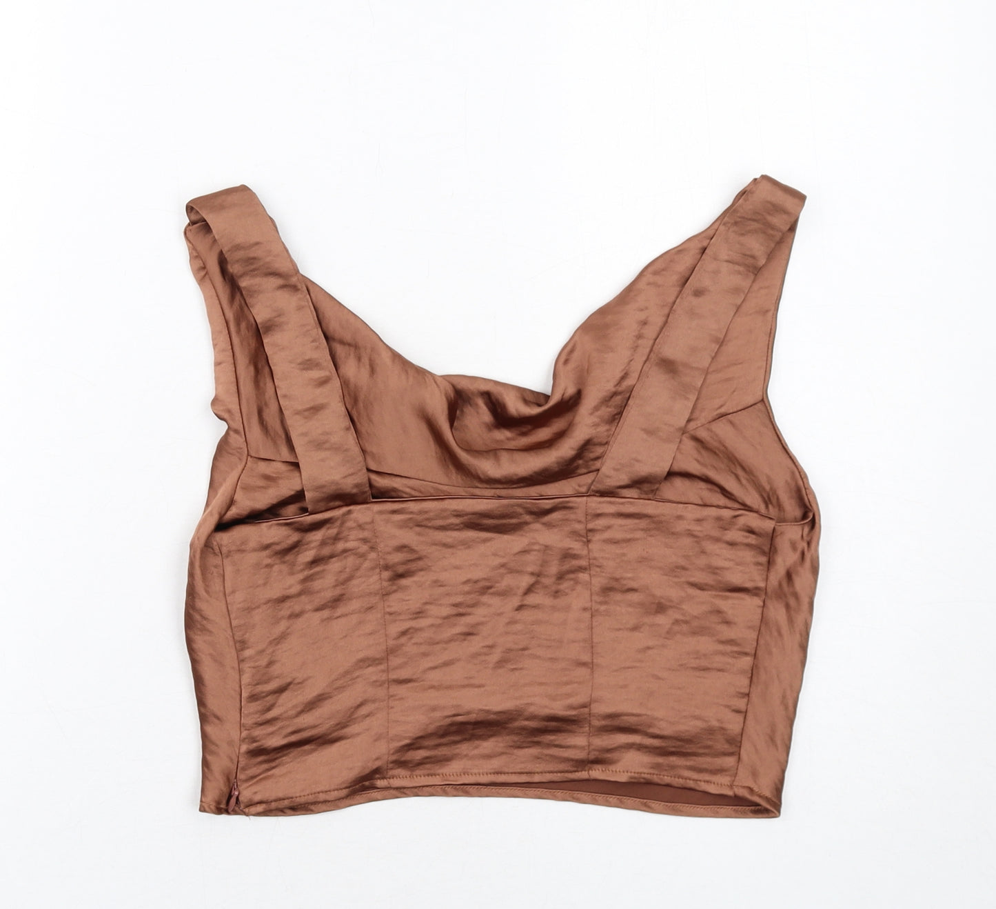 Zara Womens Brown Polyester Cropped Tank Size XS Cowl Neck