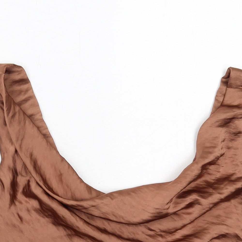 Zara Womens Brown Polyester Cropped Tank Size XS Cowl Neck