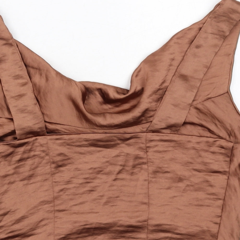 Zara Womens Brown Polyester Cropped Tank Size XS Cowl Neck