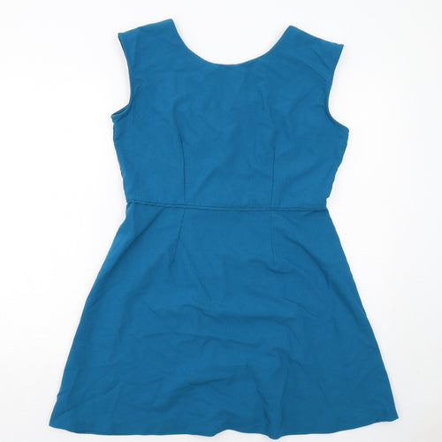 Louche Womens Blue Polyester Fit & Flare Size 16 Round Neck Zip