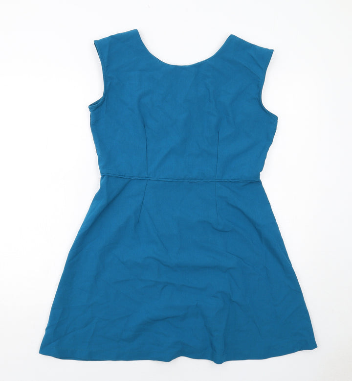 Louche Womens Blue Polyester Fit & Flare Size 16 Round Neck Zip