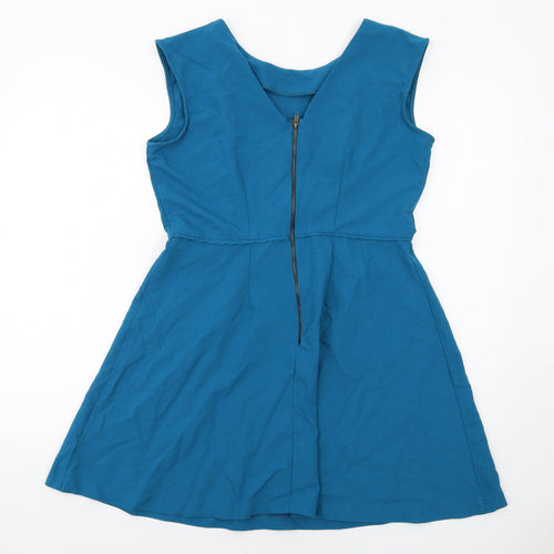 Louche Womens Blue Polyester Fit & Flare Size 16 Round Neck Zip