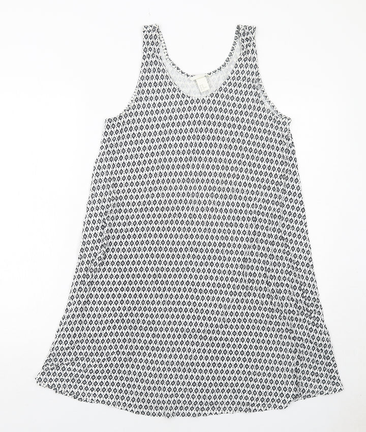 H&M Womens White Geometric Viscose Trapeze & Swing Size M Round Neck Pullover