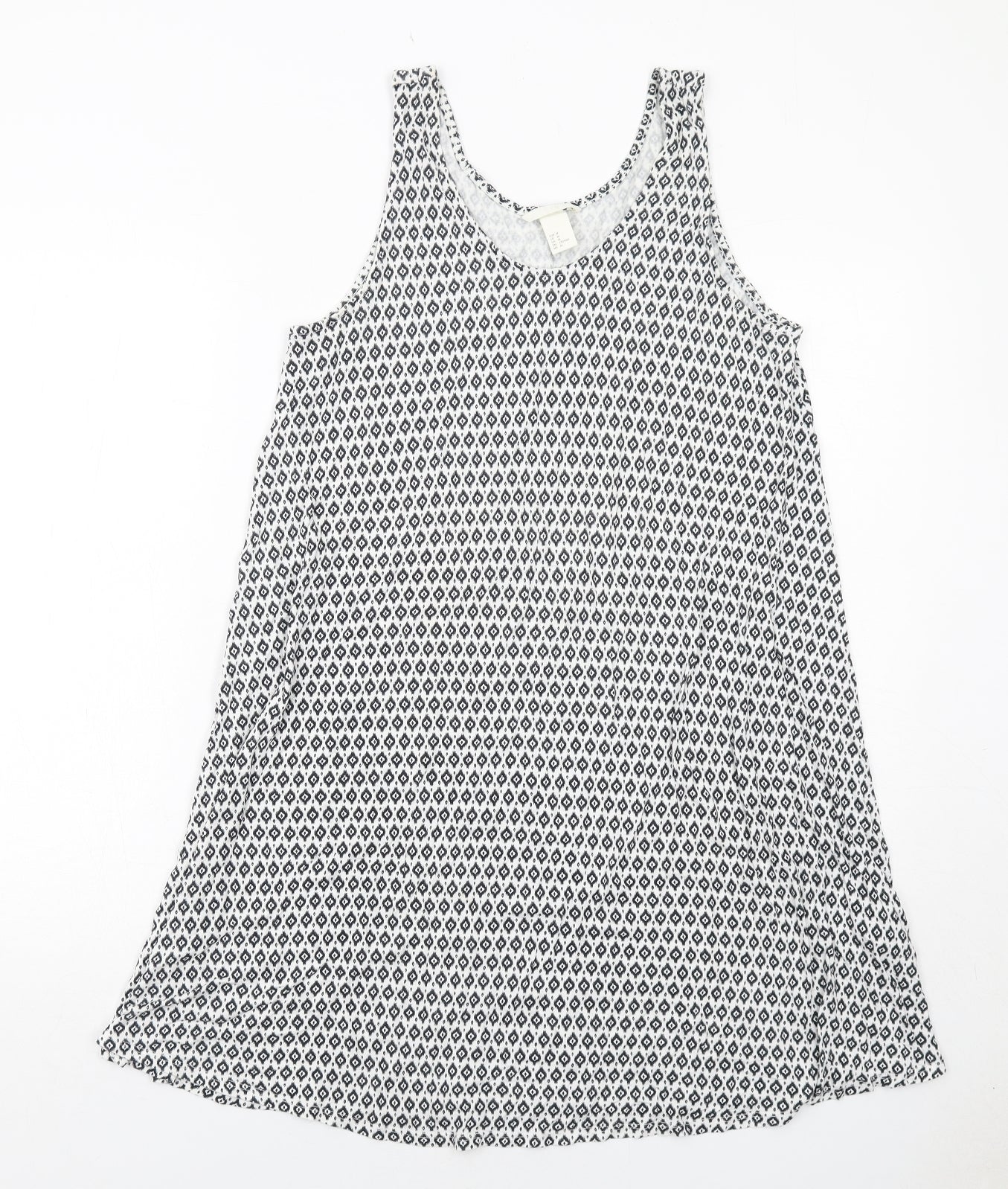 H&M Womens White Geometric Viscose Trapeze & Swing Size M Round Neck Pullover