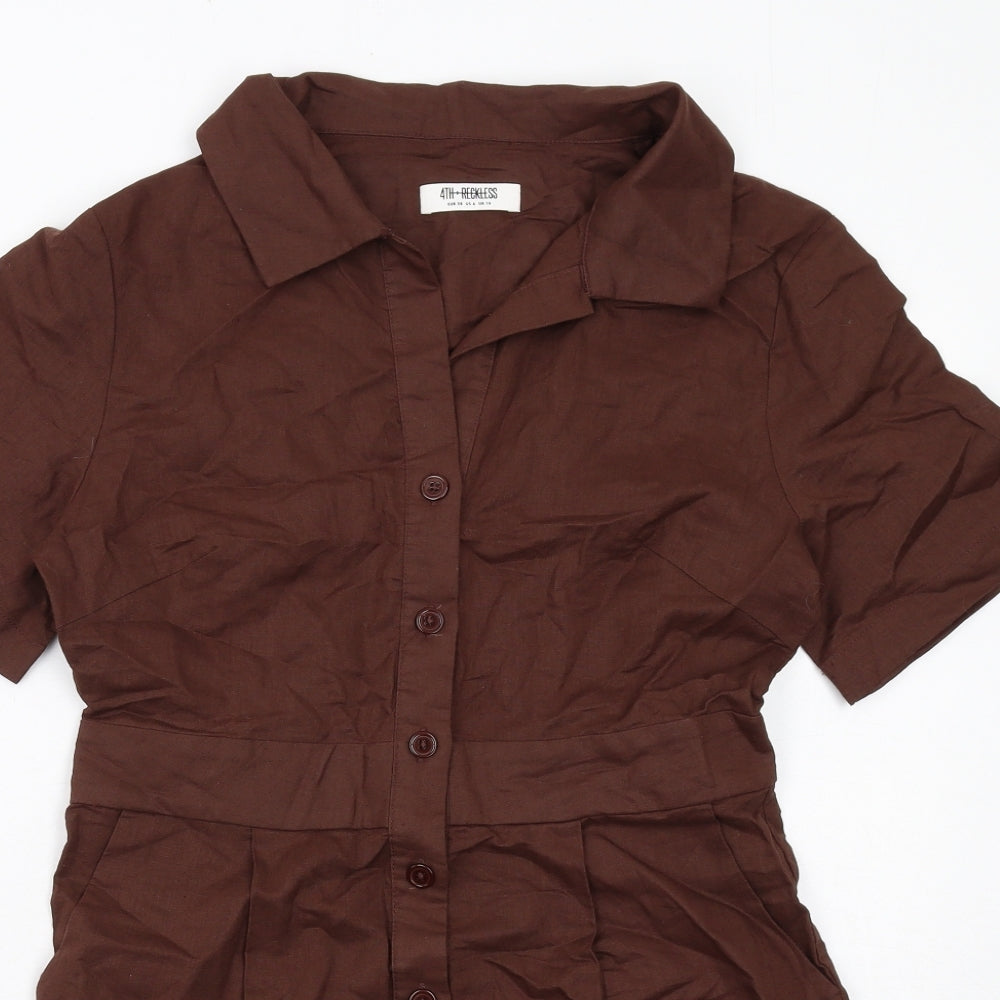 4th Reckless Womens Brown Linen Playsuit One-Piece Size 10 Button