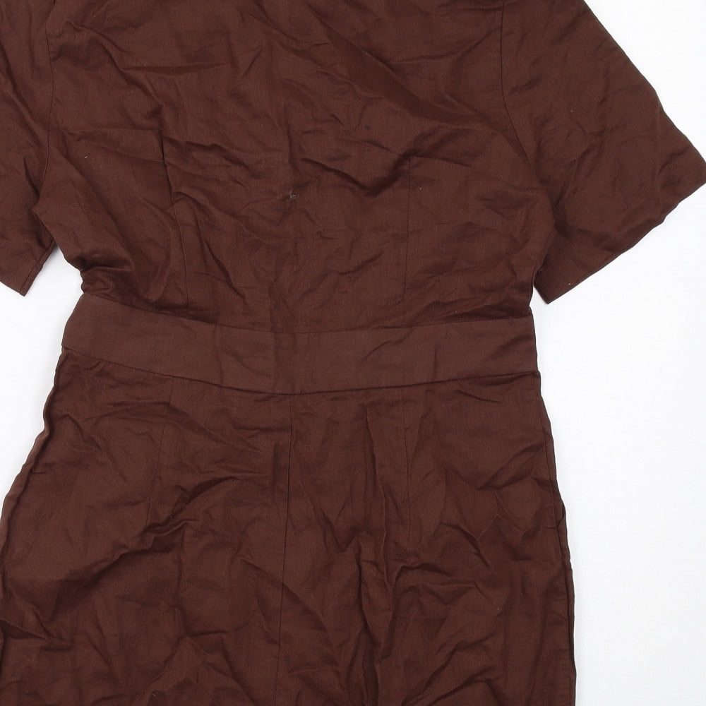 4th Reckless Womens Brown Linen Playsuit One-Piece Size 10 Button