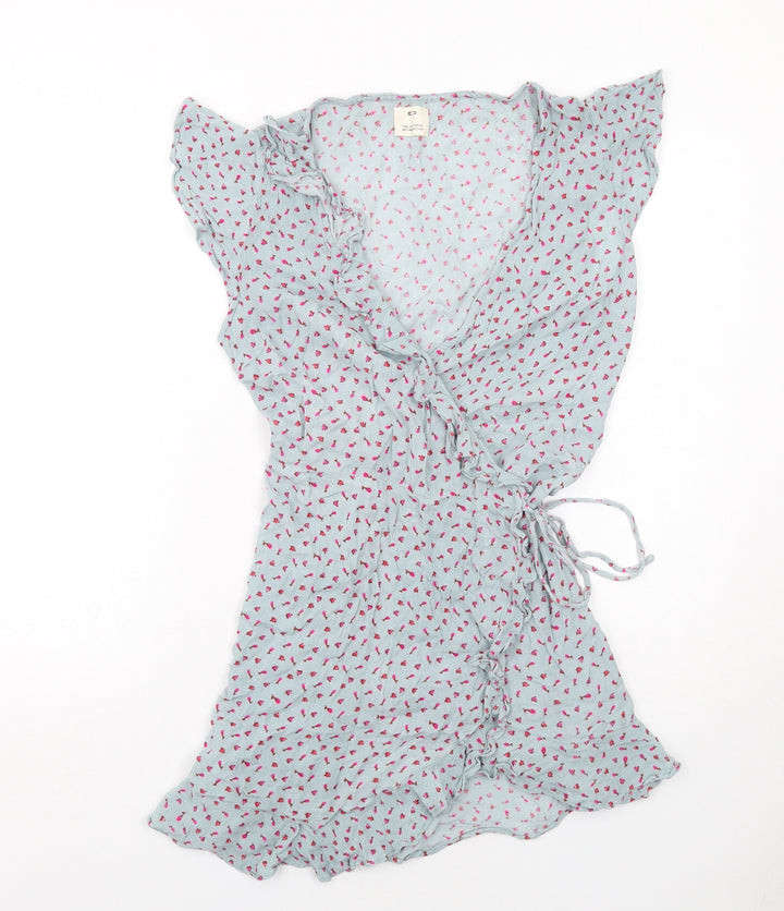 Pins & Needles Womens Blue Floral Viscose Wrap Dress Size L V-Neck Tie