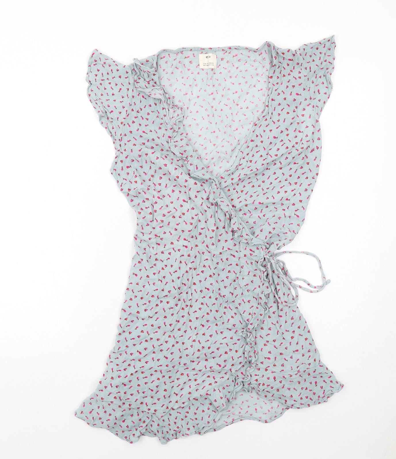 Pins & Needles Womens Blue Floral Viscose Wrap Dress Size L V-Neck Tie