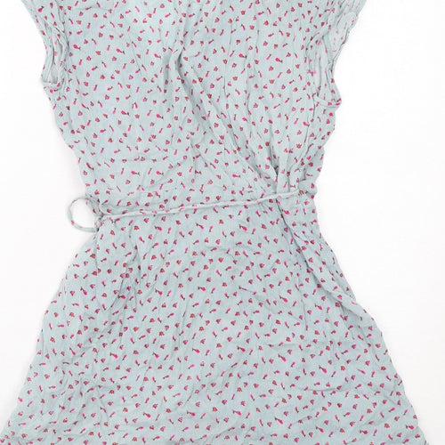 Pins & Needles Womens Blue Floral Viscose Wrap Dress Size L V-Neck Tie