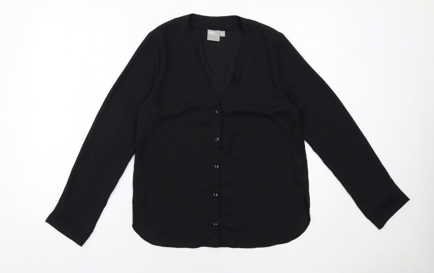 ASOS Womens Black Polyester Basic Button-Up Size 8 V-Neck