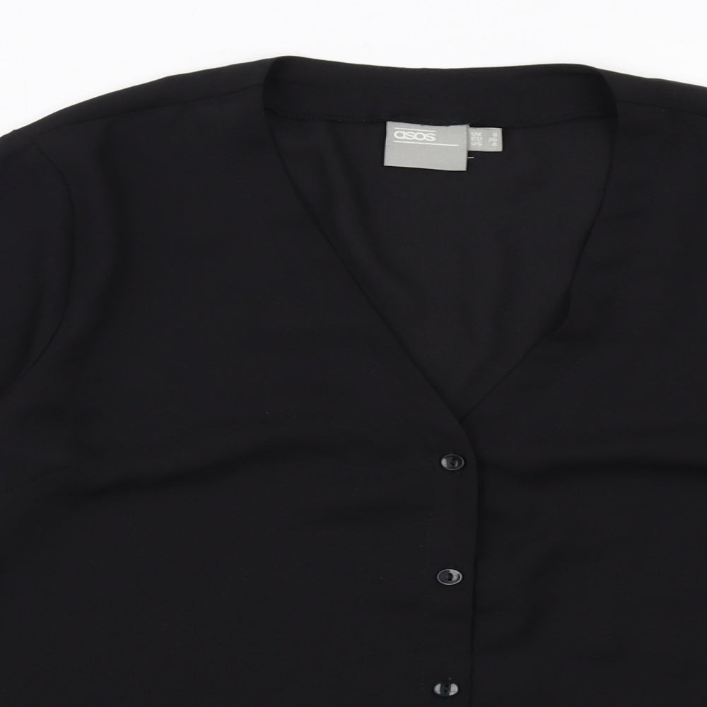 ASOS Womens Black Polyester Basic Button-Up Size 8 V-Neck