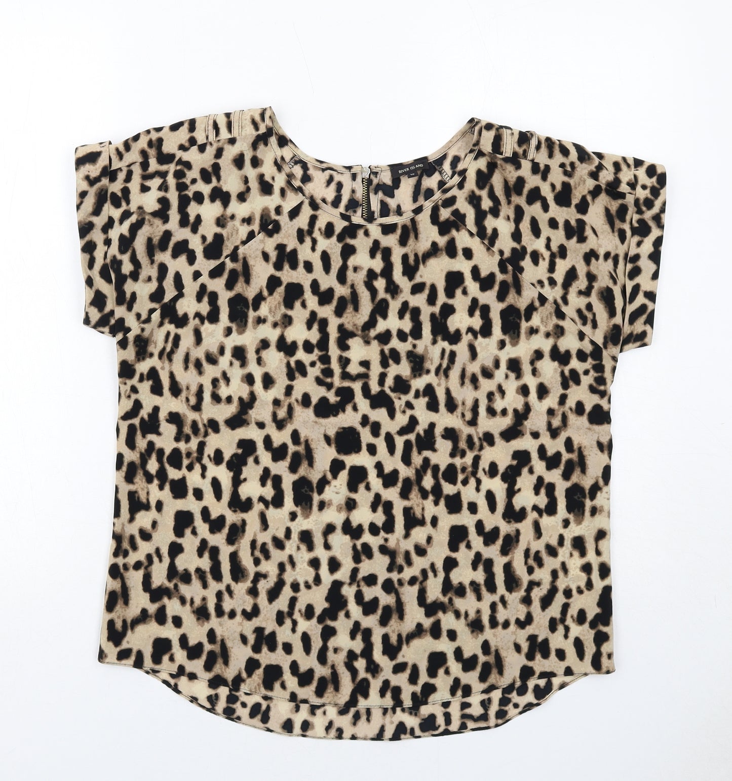 River Island Womens Brown Animal Print Polyester Basic Blouse Size 10 Round Neck - Leopard Print