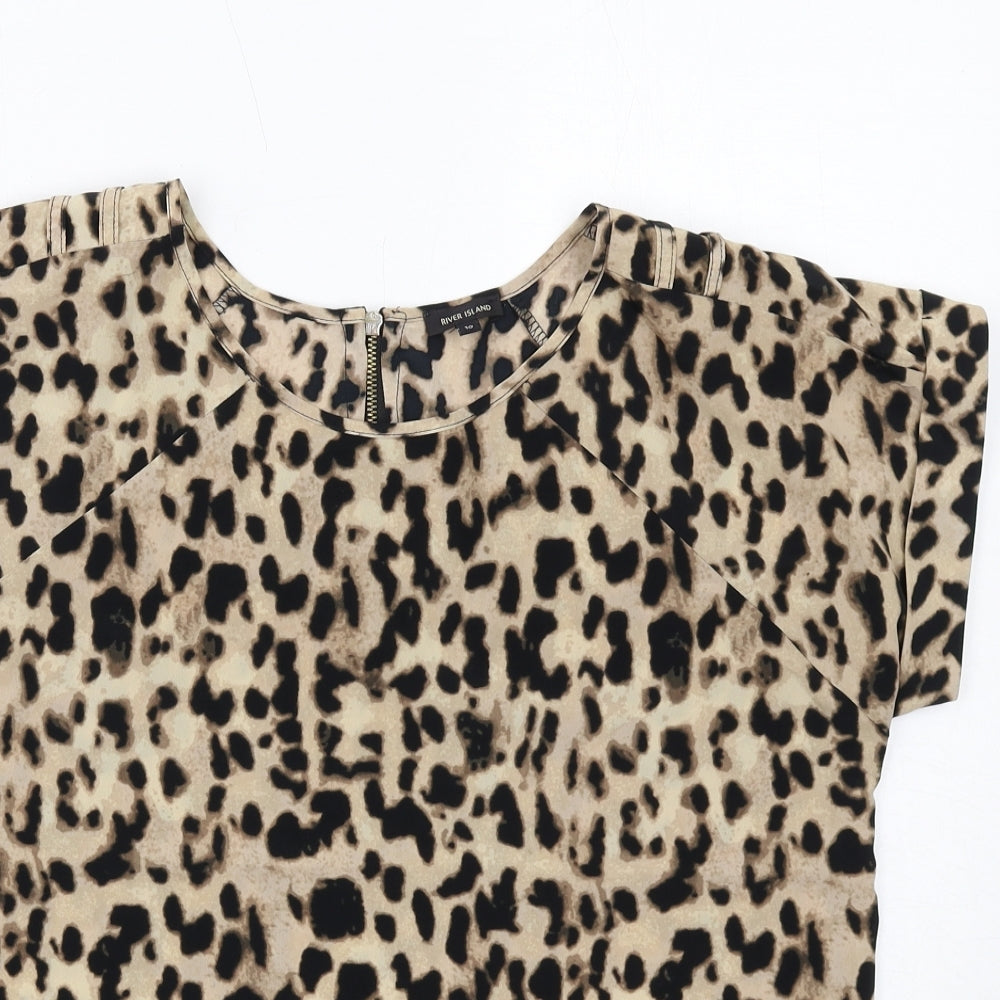 River Island Womens Brown Animal Print Polyester Basic Blouse Size 10 Round Neck - Leopard Print