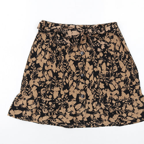 Urban Bliss Womens Brown Floral Polyester Skater Skirt Size 8 Button