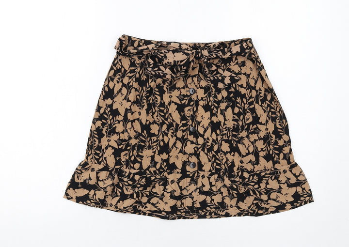 Urban Bliss Womens Brown Floral Polyester Skater Skirt Size 8 Button