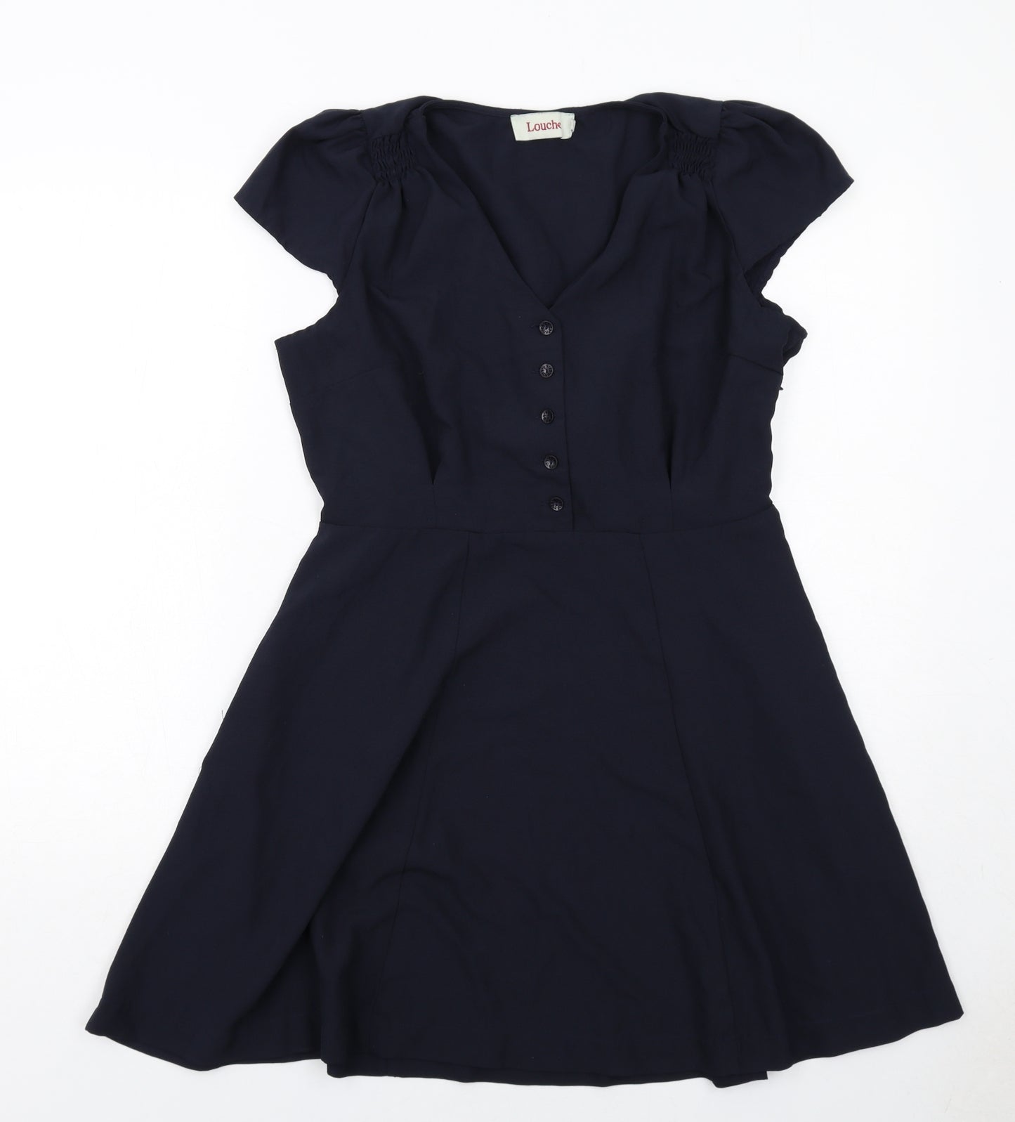Louche Womens Blue Polyester Skater Dress Size XL V-Neck Zip