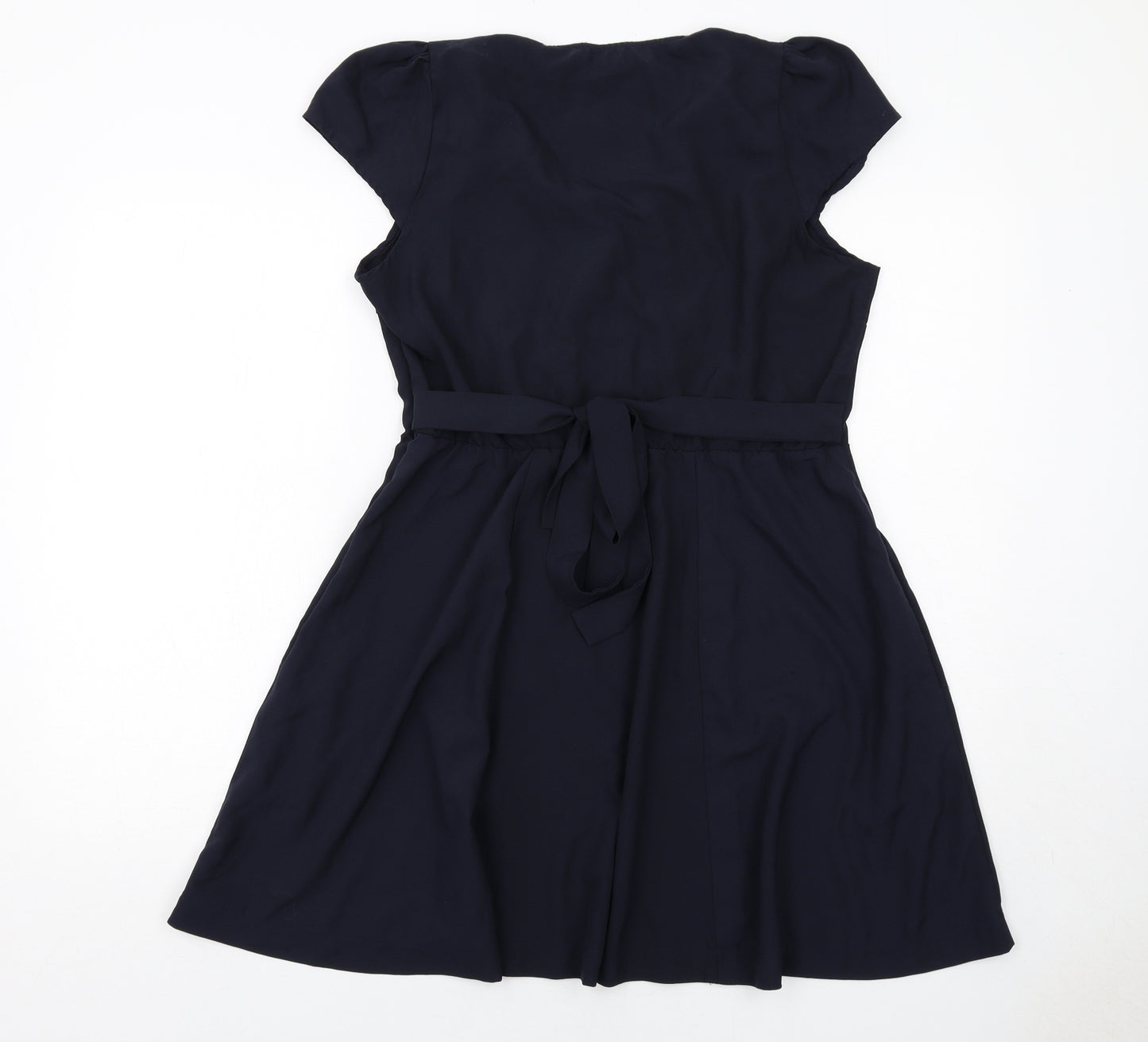 Louche Womens Blue Polyester Skater Dress Size XL V-Neck Zip
