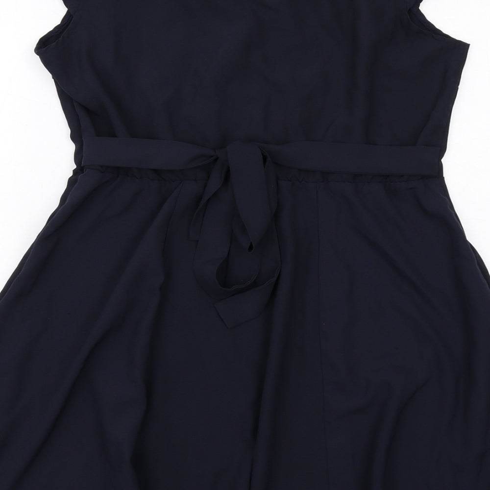 Louche Womens Blue Polyester Skater Dress Size XL V-Neck Zip